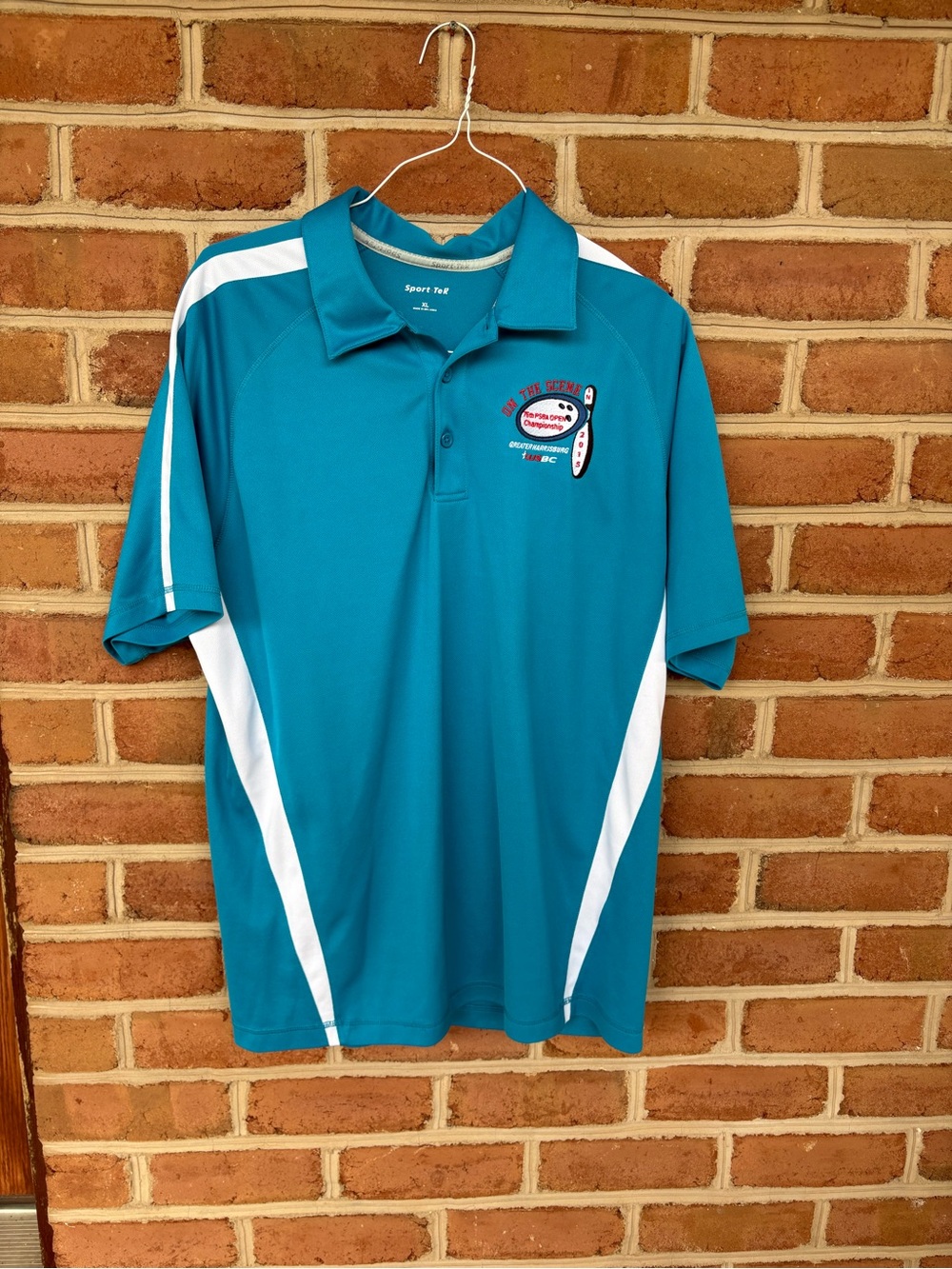 Sport-Tek Teal and White Athletic Polo. Pa bowling 2015